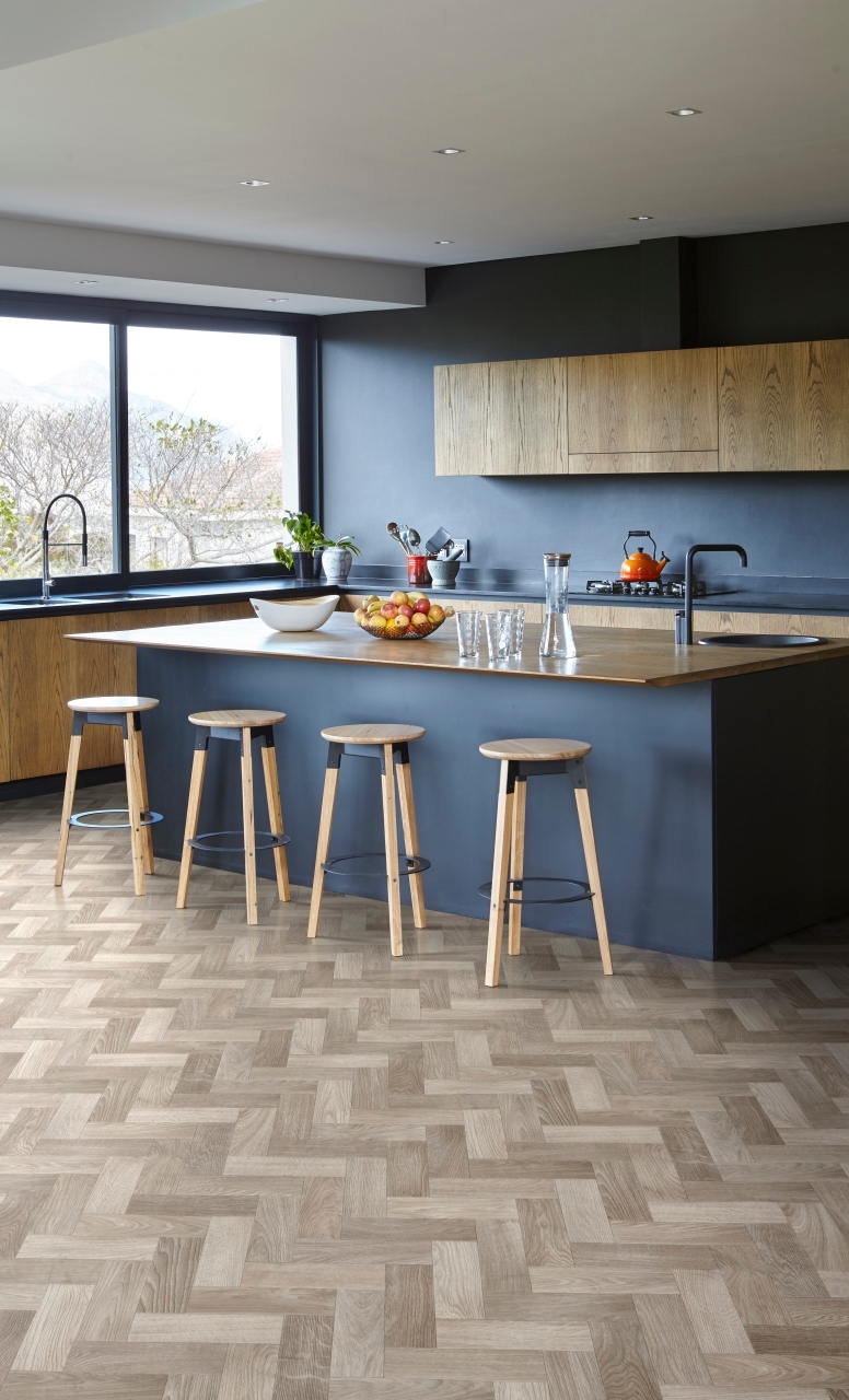 Furlong Flooring parquet-style flooring in a contemporary kitchen