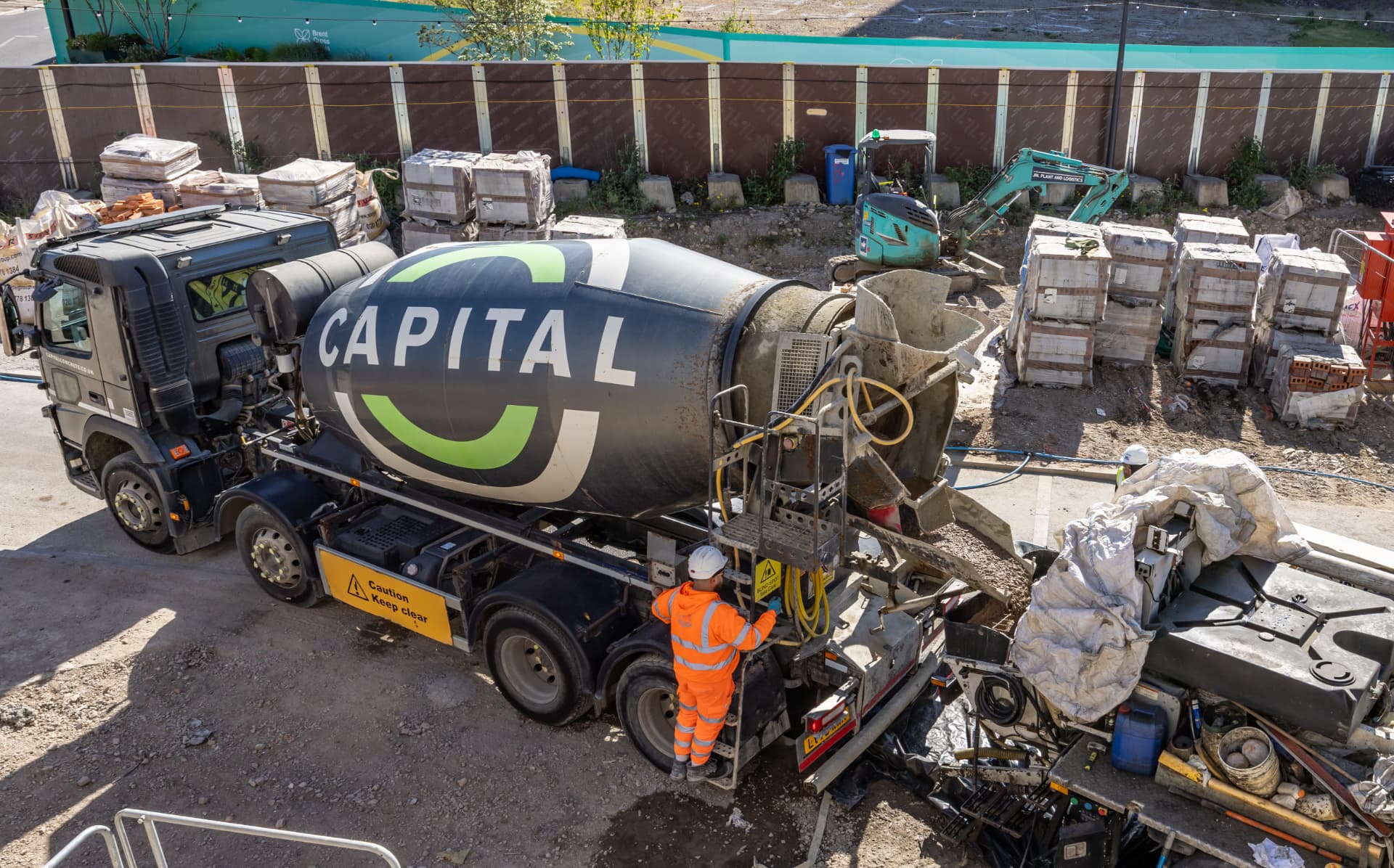 Capital Concrete mixer truck discharging on a London site
